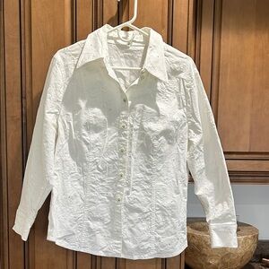 Escada White Embroidered Long-Sleeve Dress Shirt w rhinestone details